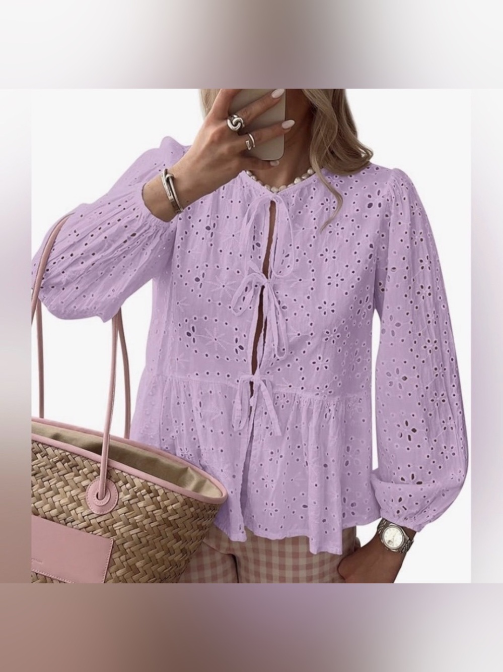✨Embroidered Floral Eyelet Cutout Babydoll Peasant Peplum Top Large Whimsy NWT - Picture 4 of 5